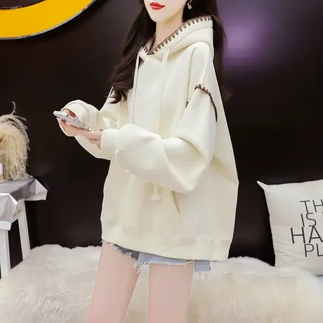 加绒加厚连帽卫衣外套女2023新款秋冬宽松休闲百搭短款小个子上衣商品大图