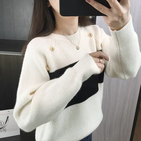 圆领毛衣女士打底衫加厚秋冬季2023年新款气质套头针织衫洋气上衣图片