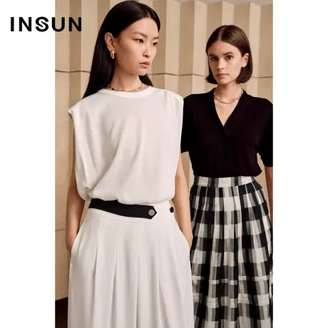 INSUN恩裳夏季垫肩廓形淡紫色毛织衫图片