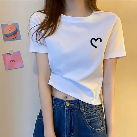 2025新款设计感小众正肩短款t恤女夏季短袖宽松纯棉黑色上衣ins潮商品大图