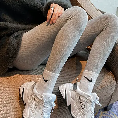 灰色螺纹打底裤女2023新款春秋外穿高腰显瘦小脚裤紧身弹力秋裤商品大图