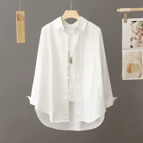 中长款白色休闲衬衫外套女宽松慵懒风2023秋季新款外搭衬衣开衫女商品大图