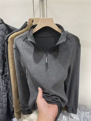 欧货立领半高领德绒宽松长袖卫衣女2023秋冬新款套头开口拼接上衣图片