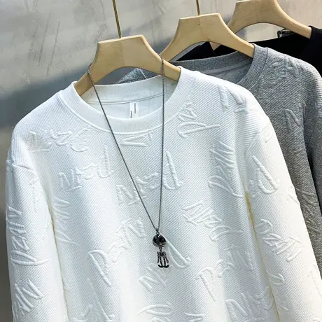 圆领卫衣男潮牌春秋肌理感提花欧货痞帅高端丝光打底长袖t恤男士商品大图