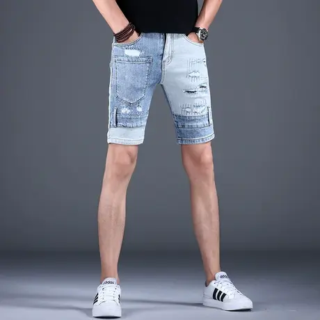 男士破洞中裤子夏天2023新款牛仔短裤男秋冬男款高端潮牌广州新塘商品大图