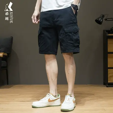黑色重磅水洗工装休闲短裤男薄款宽松大码五分裤夏季潮牌直筒中裤商品大图