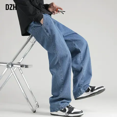 男士蓝色牛仔裤男直筒宽松裤子ins高街潮春夏男裤2023新款休闲裤商品大图