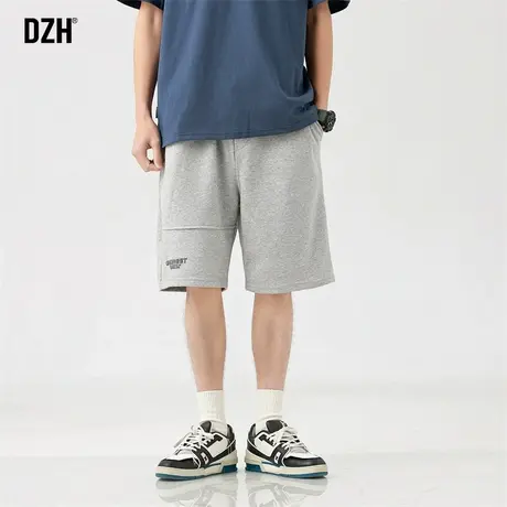 男士发泡字母短裤男夏季薄款直筒灰色运动五分裤男款休闲裤半截裤商品大图