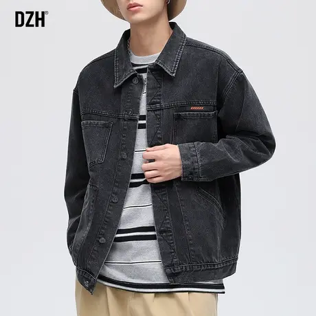 男士大码黑色牛仔外套男高级感潮牌男装2023新款秋装上衣夹克春秋商品大图