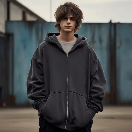 大码开衫卫衣男秋冬款美式重磅夹克男生衣服潮牌连帽情侣加绒外套商品大图