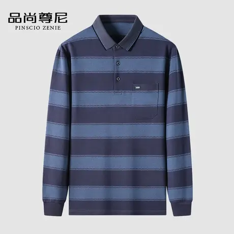 【柔软亲肤】男士上衣2023春季新款撞色条纹款老头衫爸爸长袖T恤图片
