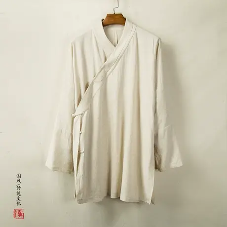 春夏中国风男装棉麻中长款民族风格传统道袍复古汉服宽松系带衣服商品大图