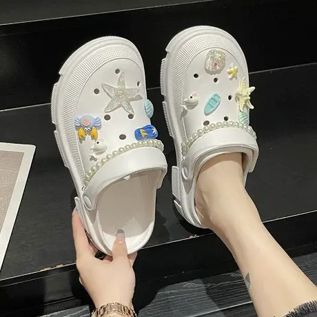 洞洞鞋女2023年新款夏季网红外穿可爱海星珍珠厚底两穿包头凉拖鞋商品大图