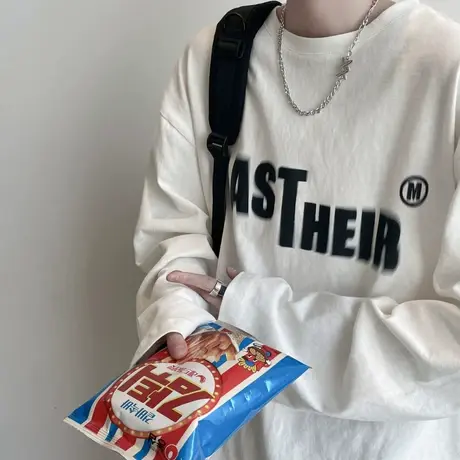 长袖t恤男纯棉春秋季宽松美式潮流百搭打底衫ins港风秋冬圆领学生图片