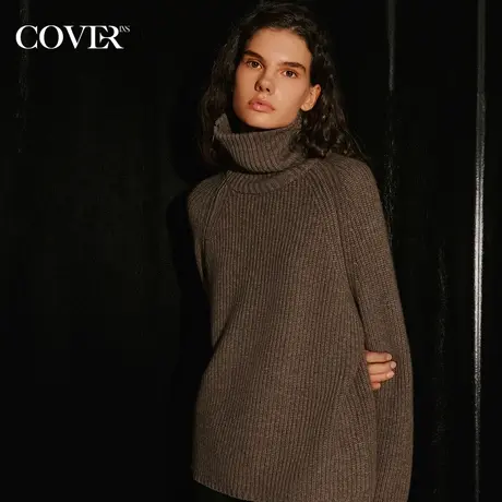 COVER冬季拉链设计慵懒风坑条羊毛针织衫商品大图