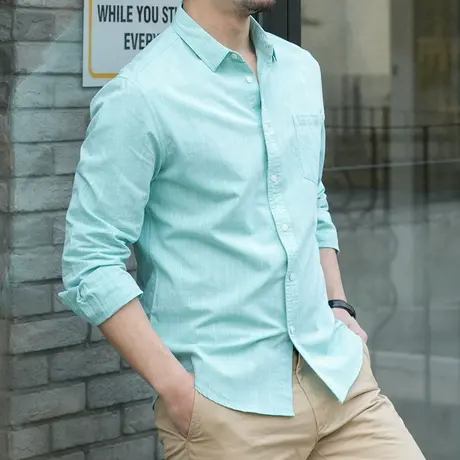 春秋季纯棉长袖衬衫男装2023青年大码宽松商务休闲全棉衬衣图片