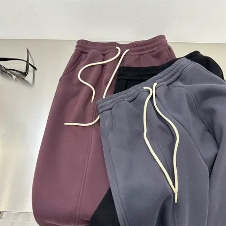 纯色阔腿运动卫裤女秋冬加绒加厚高腰宽松百搭休闲束脚哈伦裤潮图片