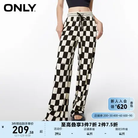 ONLY2023秋季新款时尚百搭撞色棋盘格直筒长裤休闲裤女商品大图