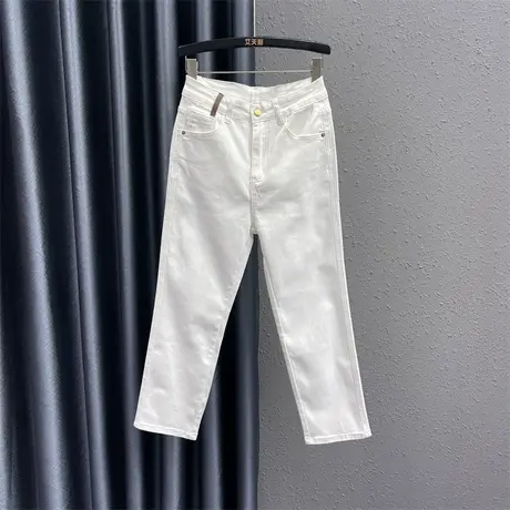 个性贴布牛仔九分裤女2024春季新款白色高腰显瘦时尚百搭直筒裤潮商品大图