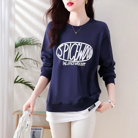 卫衣女春秋新款宽松加大码女装中年妈妈减龄百搭休闲圆领显瘦上衣图片