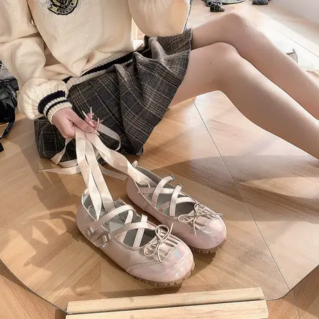 芭蕾舞鞋女单鞋2024春季新款小众设计感平底鞋绝美蝴蝶结玛丽珍鞋图片