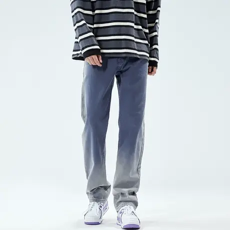 美式渐变牛仔裤男潮牌宽松休闲高个子加长版大码阔腿垂感直筒裤子商品大图