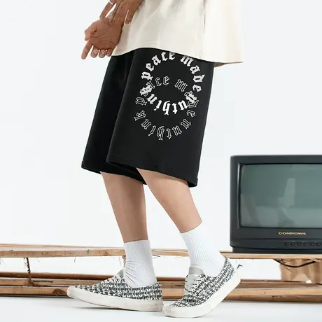 国潮风短裤男夏季潮牌欧美街头宽松运动五分裤潮流外穿大码直筒裤商品大图