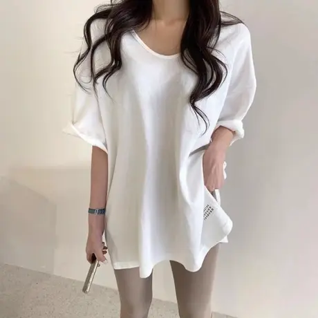 V领短袖T恤女早春夏装2025新款韩版宽松半袖上衣内搭打底衫潮ins商品大图