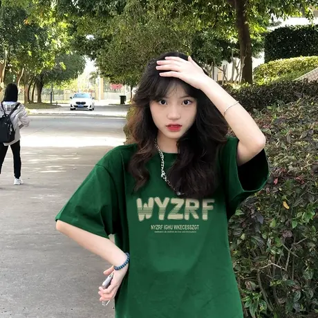 重磅纯棉短袖t恤女ins潮宽松百搭美式复古小众设计感半袖夏季上衣商品大图