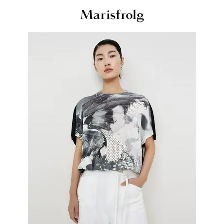 【商场同款】玛丝菲尔针织衫夏季新款圆领时尚蝴蝶印花毛衣女商品大图