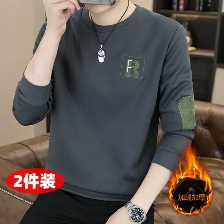 长袖T恤男2023秋冬季新款圆领卫衣休闲潮流刺绣简约加肥加大上衣商品大图