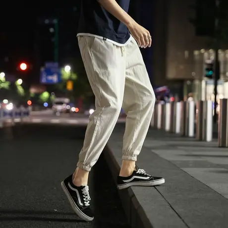九分夏裤男潮流9分百搭修身小脚哈伦工装裤子男士休闲裤宽松8分裤图片