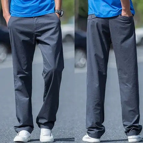 休闲裤男秋款中年大码纯棉商务西裤宽松高腰直筒长裤秋季爸爸裤子商品大图