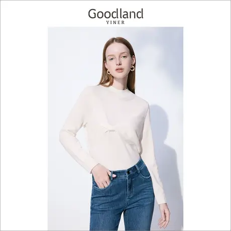 Goodland女装2022冬季圆领法式慵懒风羊毛混纺针织衫商品大图