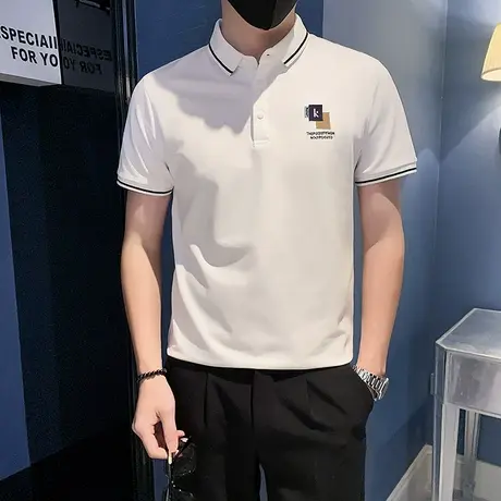 夏季时尚休闲潮牌个性痞帅iNS刺绣POLO衫短袖T恤韩版修身轻熟体恤图片