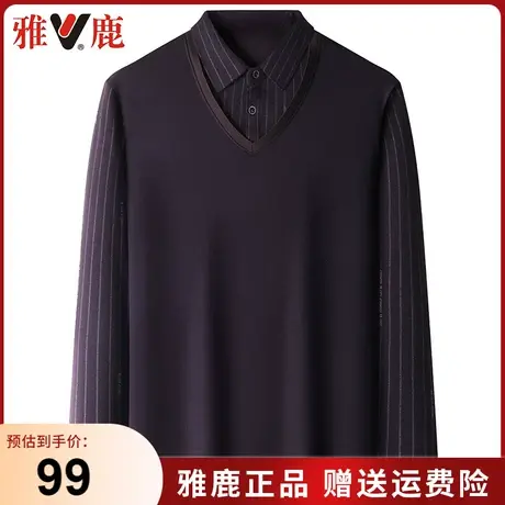 雅鹿爸爸春装假两件男中年宽松休闲长袖t恤春秋季新款中老年男装商品大图