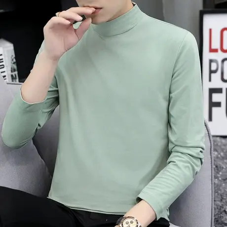 2023新款纯棉t恤男长袖半高领秋季上衣服全棉内搭打底衫中领秋衣商品大图