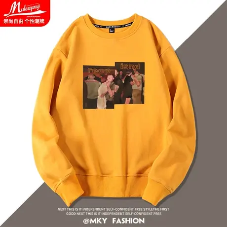 美式复古卫衣男春秋款无帽潮牌ins高街嘻哈宽松时尚圆领长袖外套商品大图