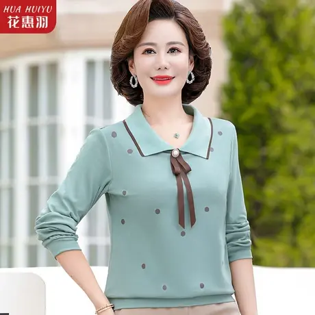 早秋新款妈妈春秋装长袖上衣薄款减龄翻领中年t恤中老年打底小衫图片