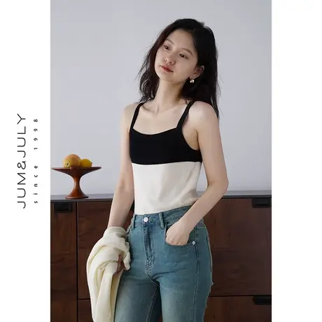 嘉茱莉2023秋季新款工字型吊带背心女撞色针织吊带内搭上衣小个子商品大图