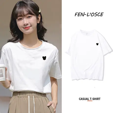 纯棉短袖t恤女ins潮2023年夏季新款韩版学生宽松半袖体恤印花上衣商品大图