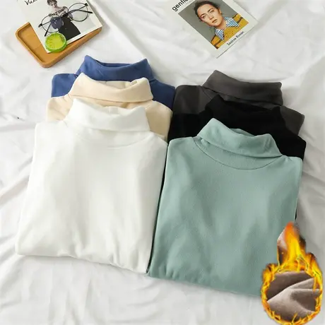 德绒高领打底衫女内搭秋冬2022新款加绒t恤宽松加厚保暖长袖上衣商品大图