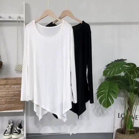 气质不规则上衣别致女夏早秋温柔宽松显瘦韩版莫代尔慵懒风T恤潮商品大图