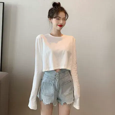 长袖t恤2023秋装新款chic早秋上衣服慵懒怪味少女韩版辣妹穿搭潮商品大图