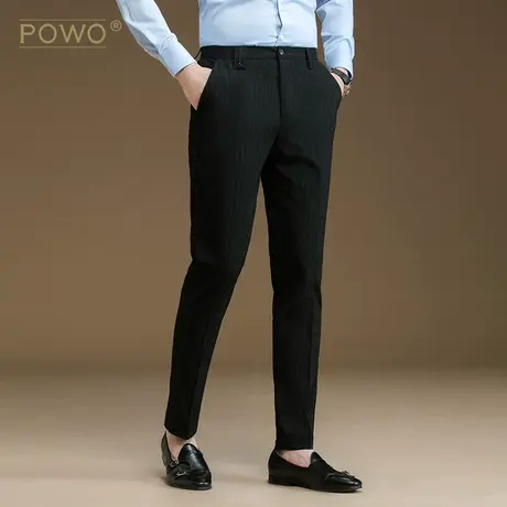 西裤男士商务正装修身条纹裤子休闲西服裤韩版小脚垂感黑色西装裤图片