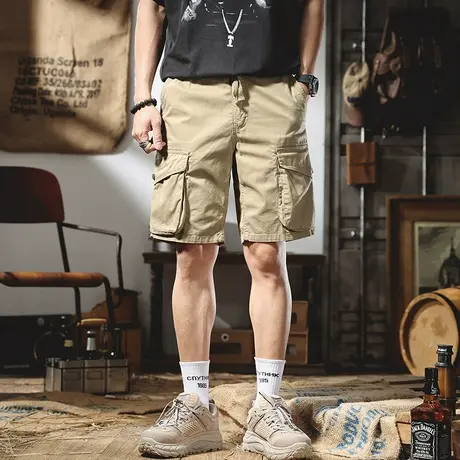 欧美夏宽松直筒大码短裤户外工装短裤多袋短裤男士休闲五分裤中裤商品大图
