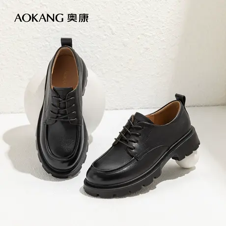 奥康女鞋 春秋款真皮时尚厚底单鞋舒适百搭小皮鞋通勤女鞋商品大图