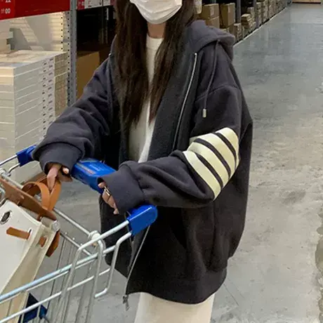 大码胖mm卫衣薄款春秋季女装韩版慵懒宽松连帽开衫外套上衣200斤图片