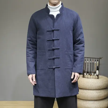 青年保暖棉服男中长款加厚棉麻冬装棉衣中国风老北京复古盘扣唐装图片