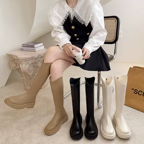 长筒马丁靴女2024年新款秋季厚底不过膝长靴小个子高筒瘦瘦骑士靴图片
